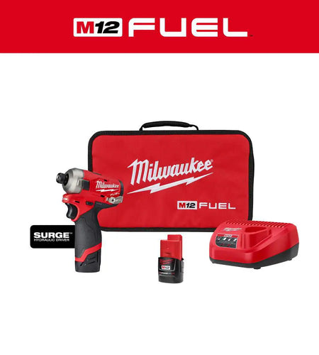 M12 FUEL SURGE 12V Lithium-Ion Brushless Cordless 1/4 In. Hex Impact Driver Compact Kit W/Two 2.0Ah Batteries, Bag
